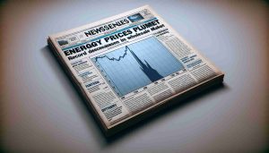 An image of an imaginary newspaper front page, in high definition and realism. The main headline reads 'Energy Prices Plummet: Record Decrease in Wholesale Market'. The front page also displays a large graph depicting a sharp downward trend in energy prices, with the x-axis representing time and the y-axis representing price. The newspaper itself appears realistic, with additional smaller headlines, articles, and pictures filling the remainder of the front page.