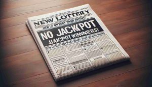 Generate a high-definition, realistic image of a newspaper report. The front and center headline should read, 'New Lottery Draw Report: No Jackpot Winners!' The paper should appear to be on a wooden table. Include additional supporting articles surrounding the headline with visibly smaller captions, but their content is not discernible. The overall feel of the image should echo a sense of suspense and disappointment relating to the lottery.